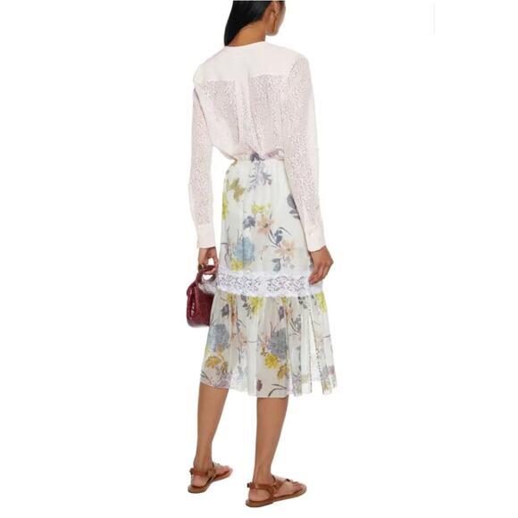 SEE BY CHLOÉ Lace Trimmed Flora Voile Midi Skirt Size 2 NWT $405 - Picture 3 of 16